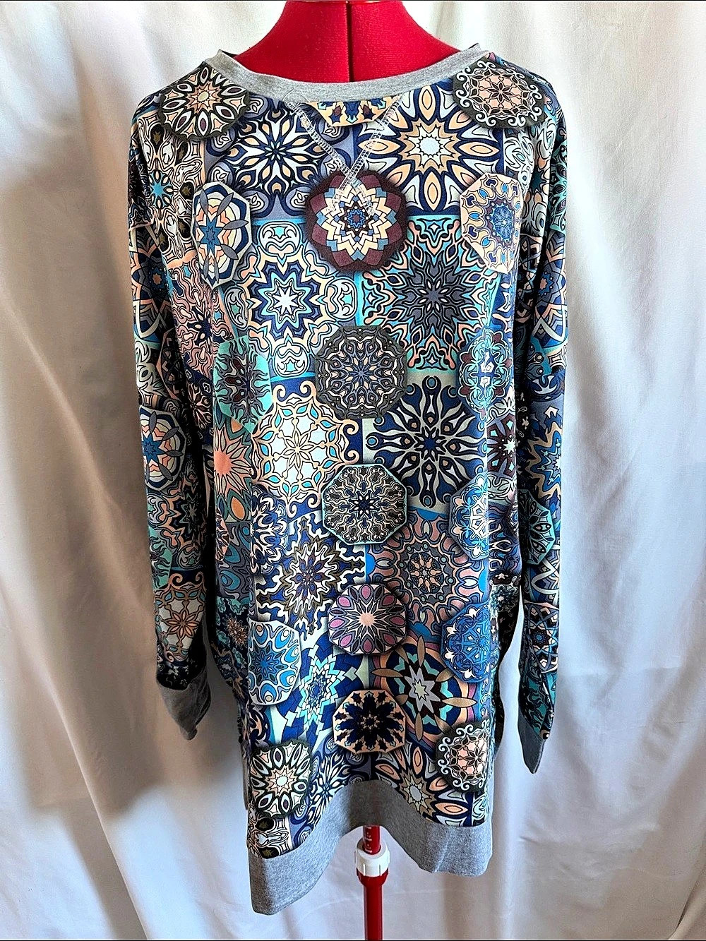 Women's Geometric Tunic Sweatshirt Blue 2XL